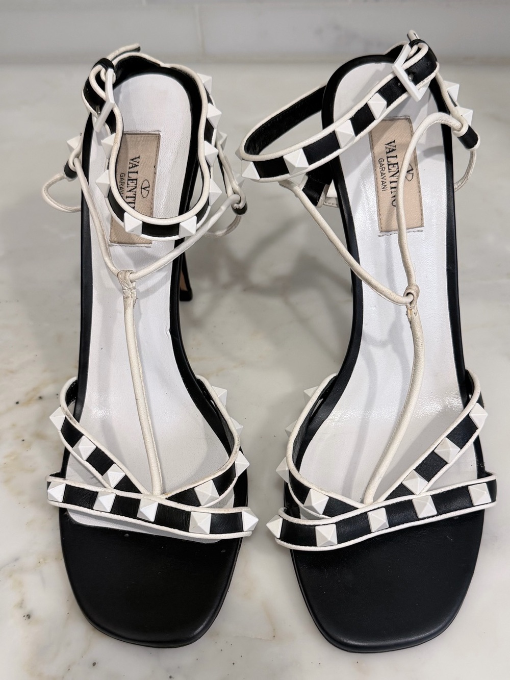 Valentino Rockstud Accents Leather T-Strap Sandals